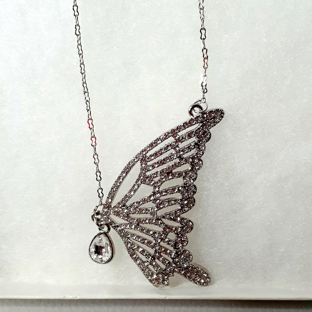 Diamond Accent Butterfly Wing Necklace